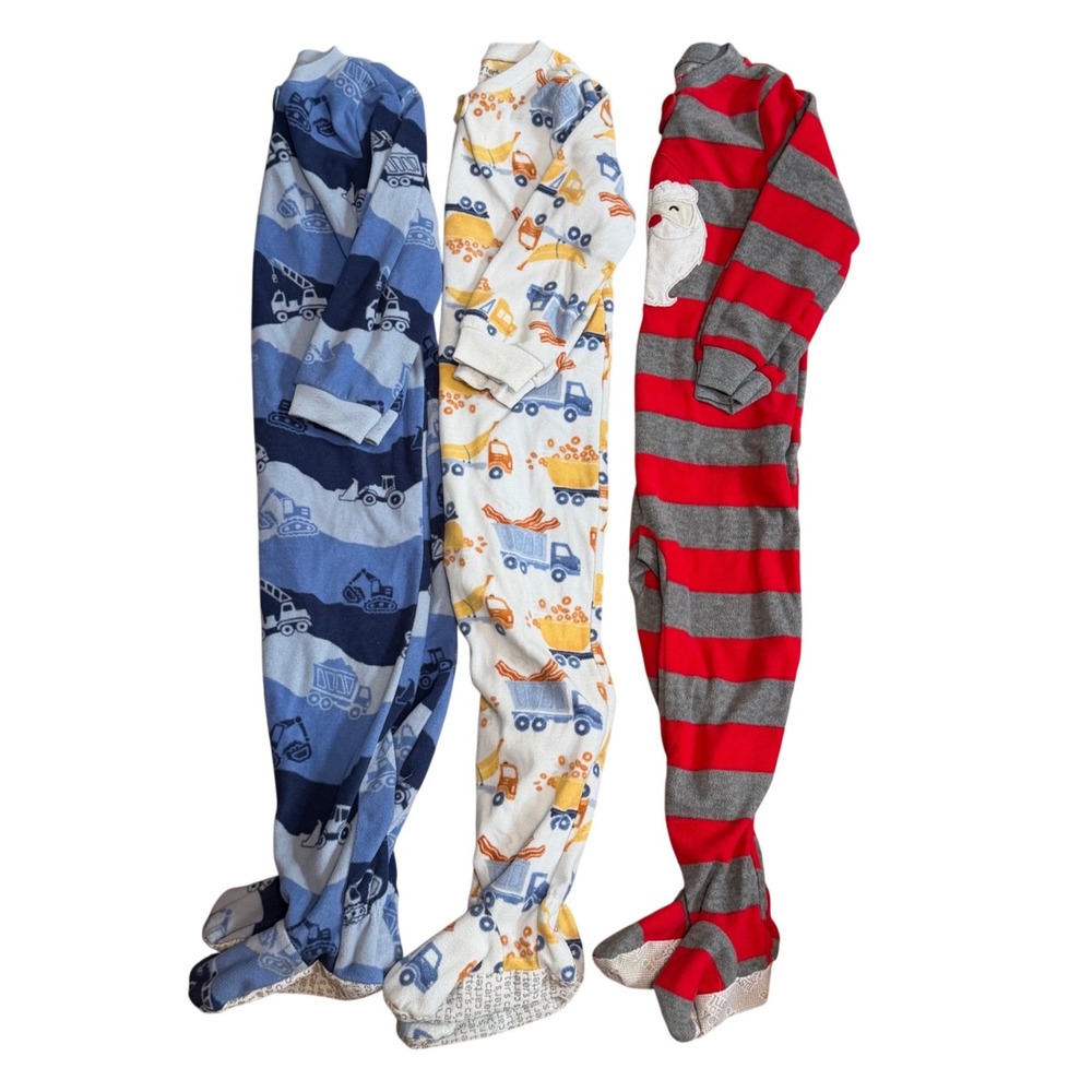 Carters Toddler Boys 4T Fleece Footed Pajamas Lot 3 Santa Trucks Winter Fall